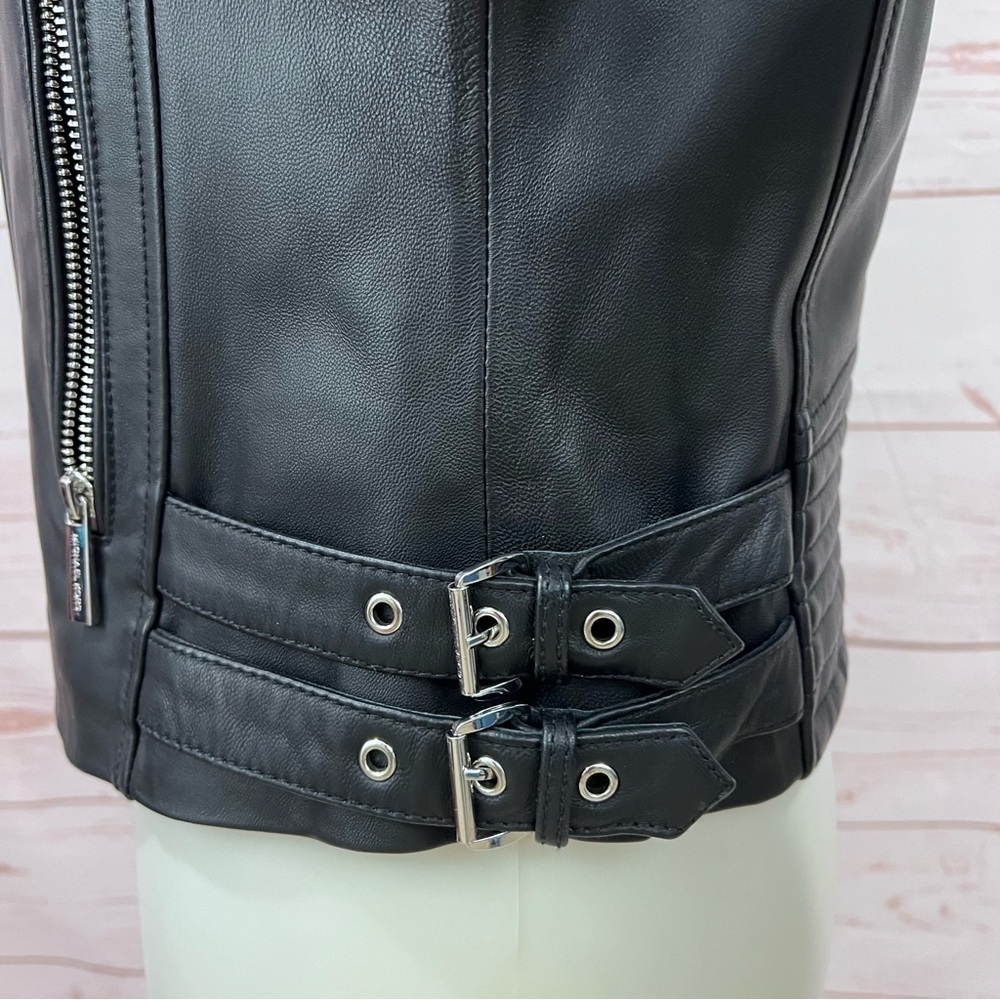 Michael Kors Quilted Leather Moto Jacket Asymmetrical Zip Buckle Genuine - Picture 6 of 16